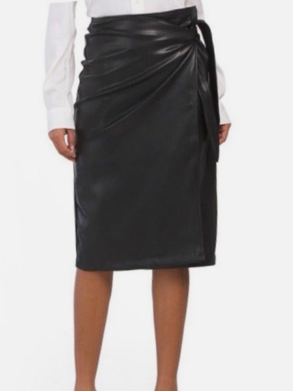 7 for All Mankind | Black Faux Leather Pleather Side Tie Pencil Skirt size Small